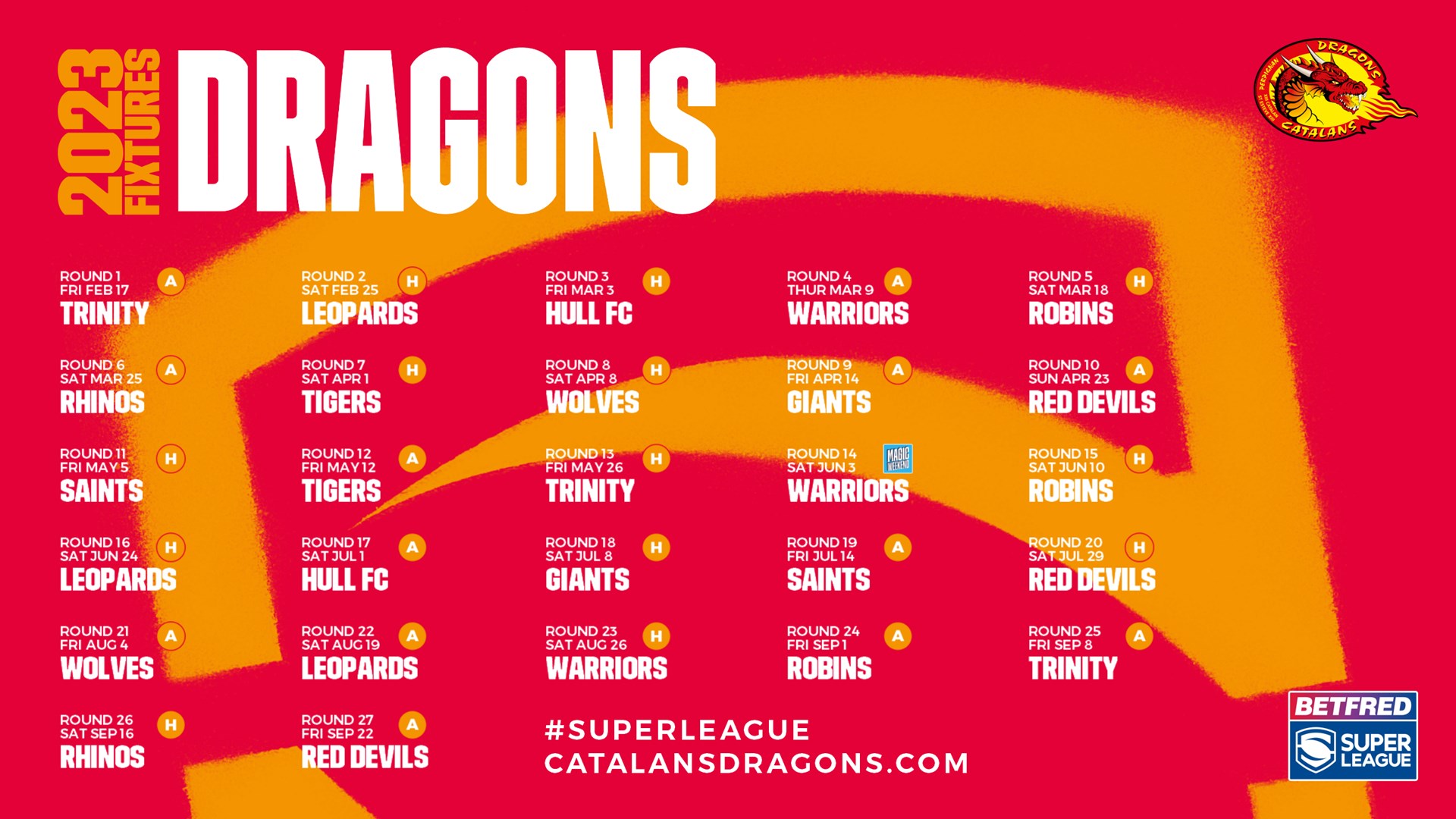 Dragons Catalans › Actualités › 2022 › Nov. › Le calendrier 2023 dévoilé